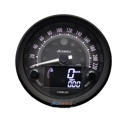 Nero Tachimetro contachilometri con 4 funzioni di indicatore per Honda Kawasaki Yamaha Suzuki Cafe Racer Old School Bobber 